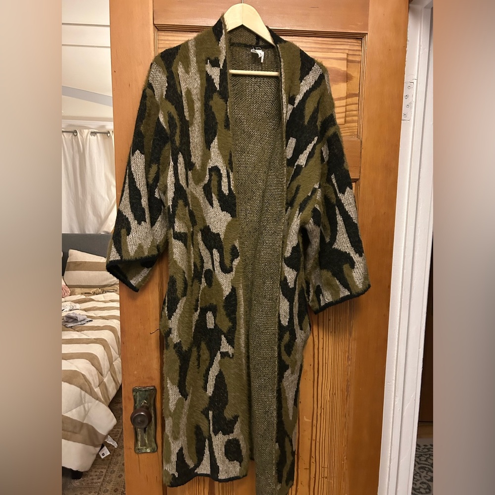 Akemi and Kin Anthropologie Olive Green & Black Camouflage Knit Cardigan